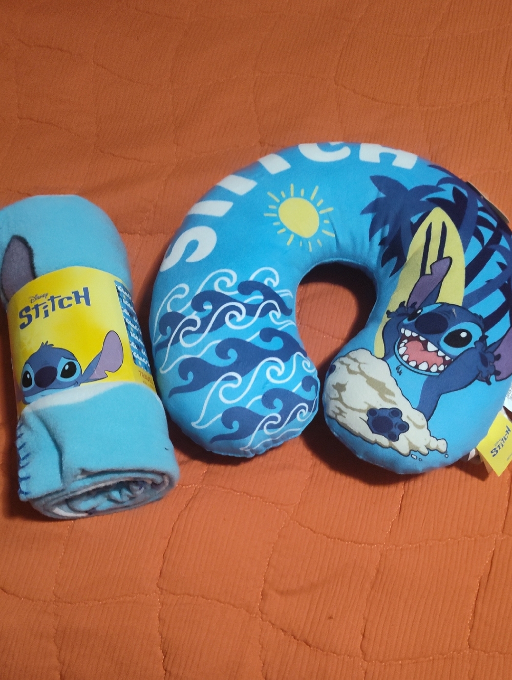 Disney Stitch Kids Blue Travel Neck Pillow & Blanket Set